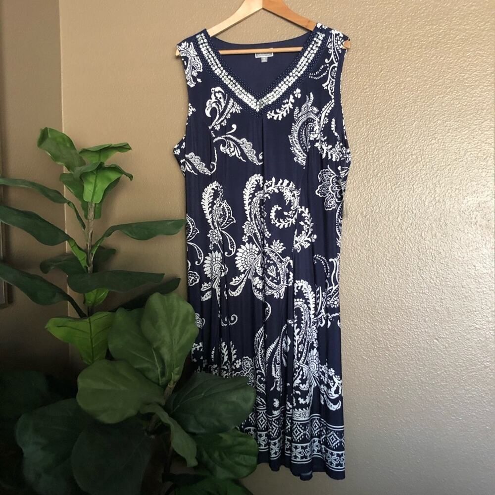 Just My Size JMS Paisley Navy Blue Beaded Maxi Dress
